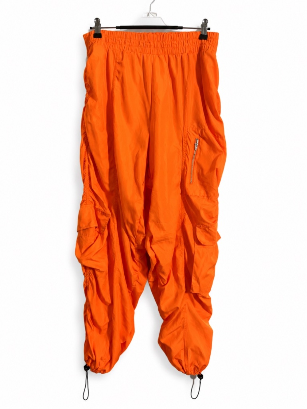 Y2K Utility Streetwear  Neon Orange Parachute Cargo Pants | Adjustable Hem |